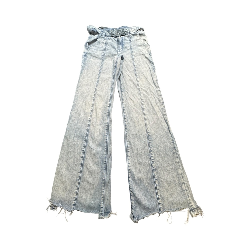 American Eagle Wide Leg Jeans Womens 32x32 Light Wash Seam Raw Hem Boho